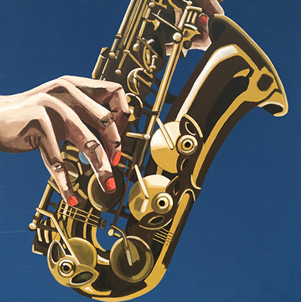 Futuristisk saxofon - værk af Majbritt Biegel